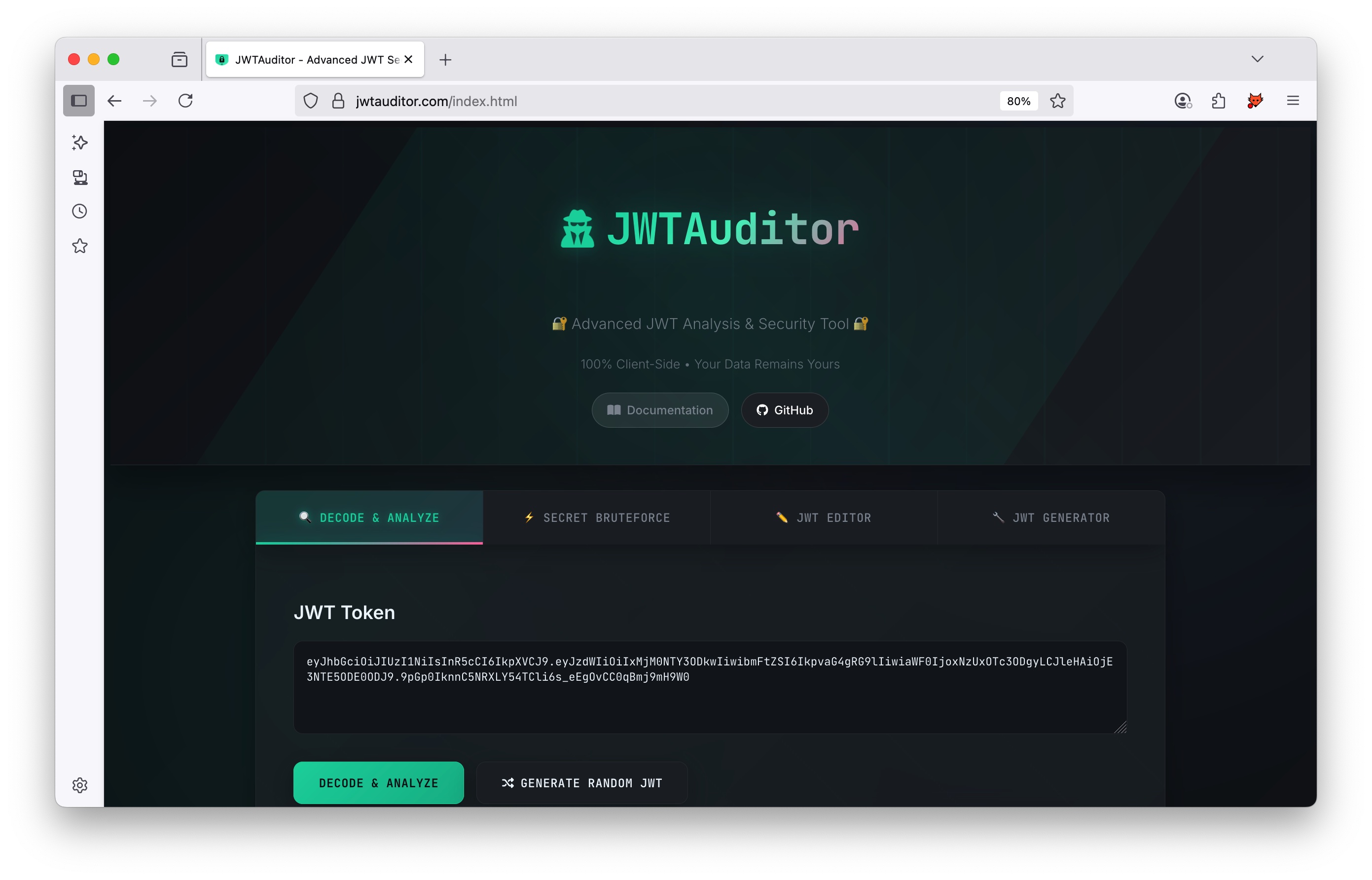 JWT Decoder & Analyzer Screenshot